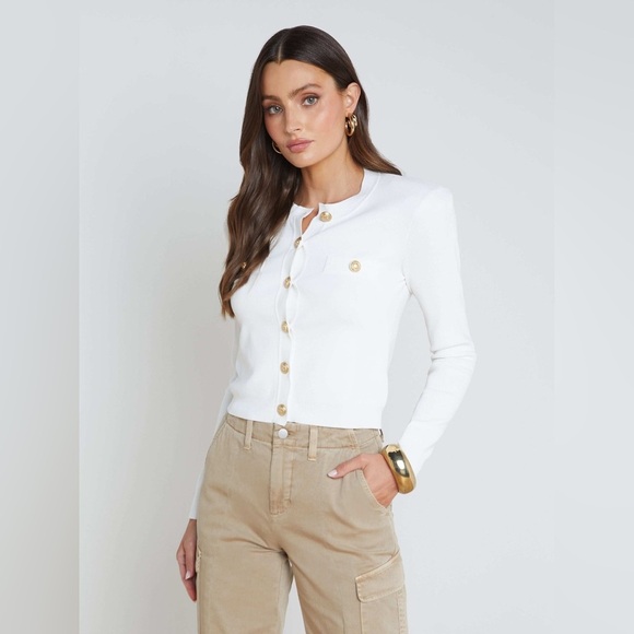 New! L'Agence Cardigan Toulouse in Ivory with Gold Buttons 🤍 XS! Sold Out! - Picture 4 of 16